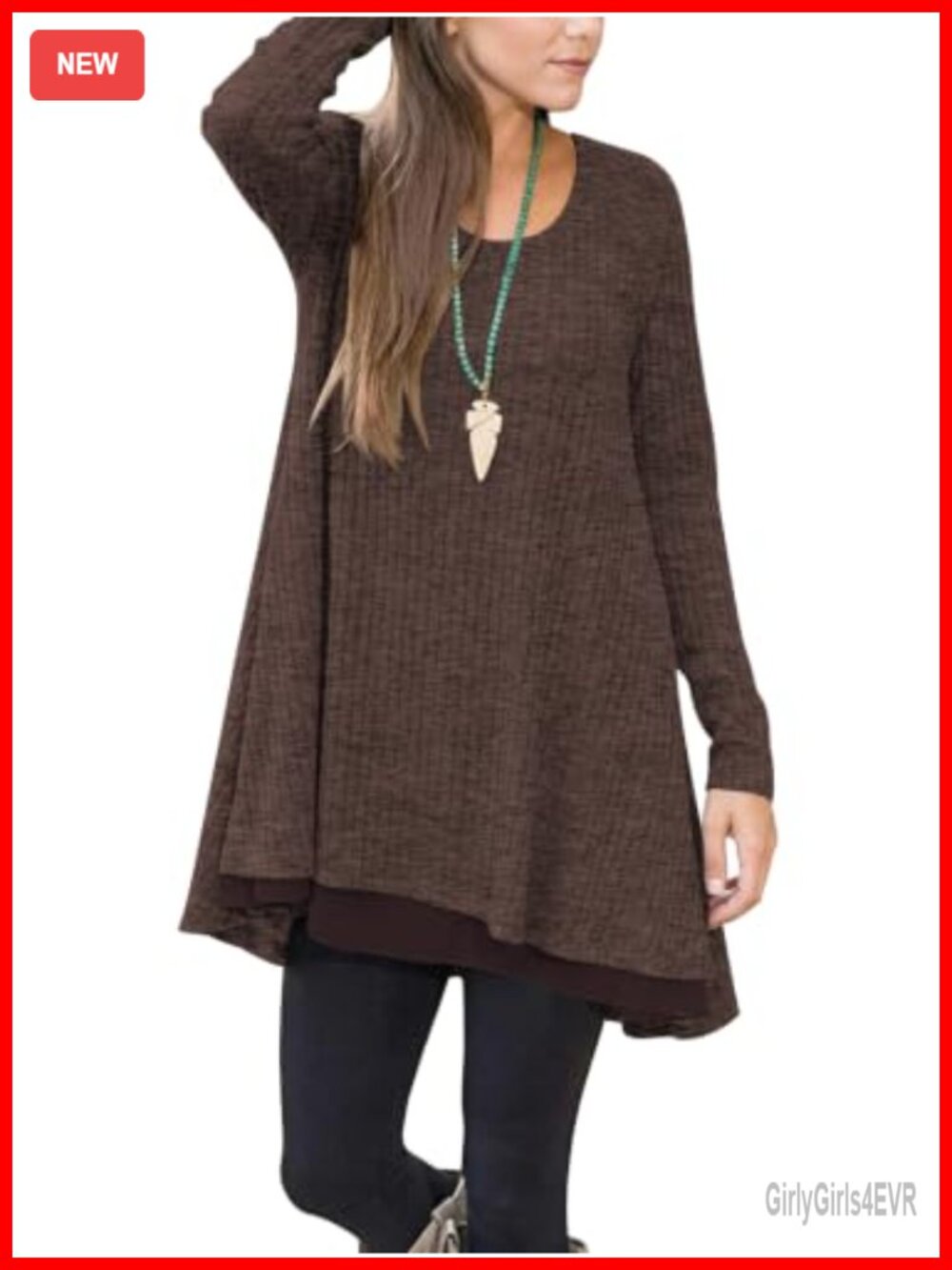 Womens Long Sleeve Tunic Sweater Chiffon Hem Pockets Loose Fit